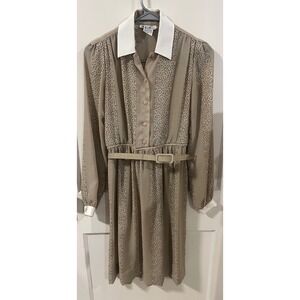 B.G.B. Petites size 6 Vintage belted dress cheetah/houndstooth print long sleeve